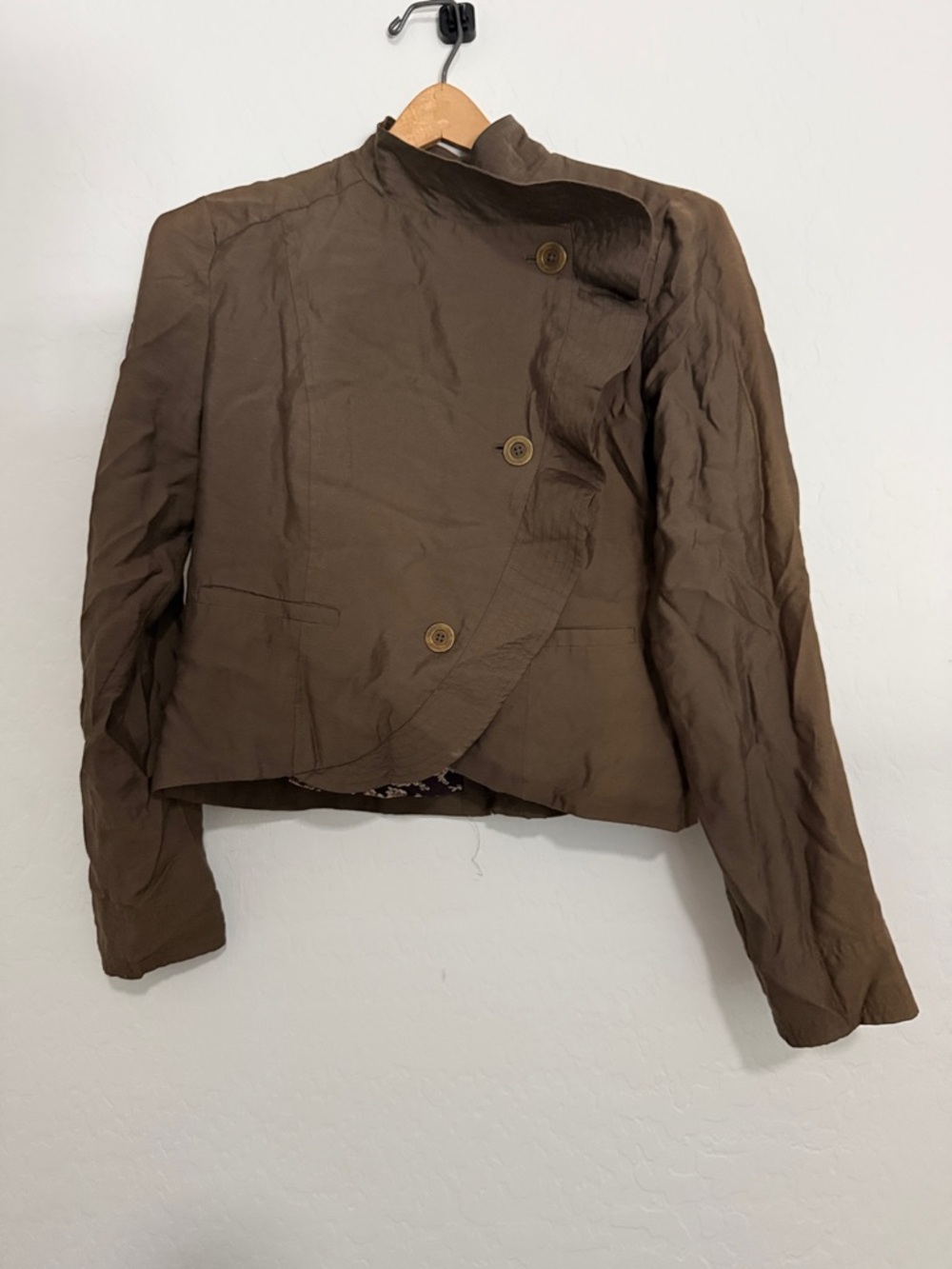 Free People Brown Asymmetric Button Cropped Jacket